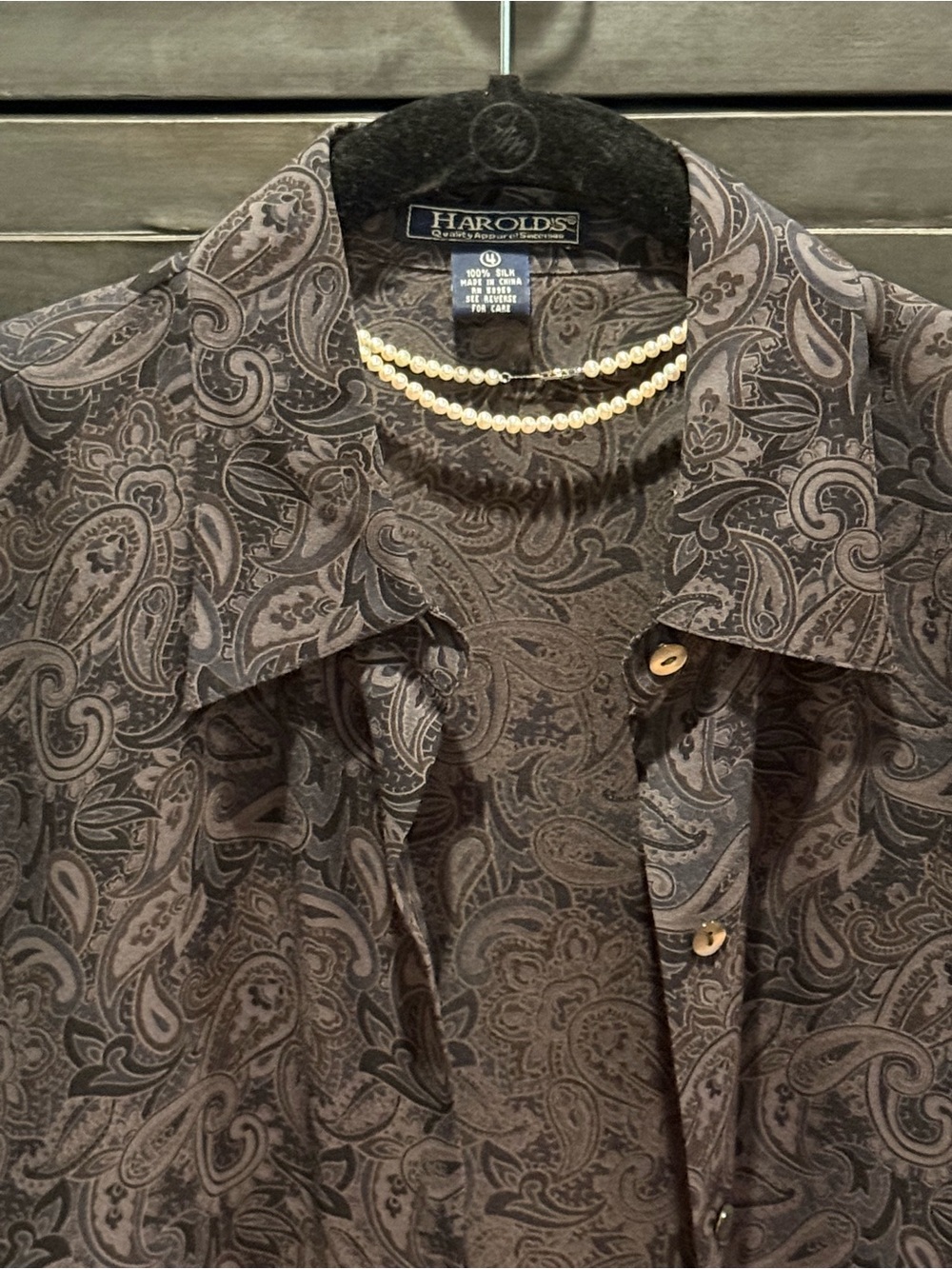 Harold's Gray and Black Silk Sheer Paisley Blouse